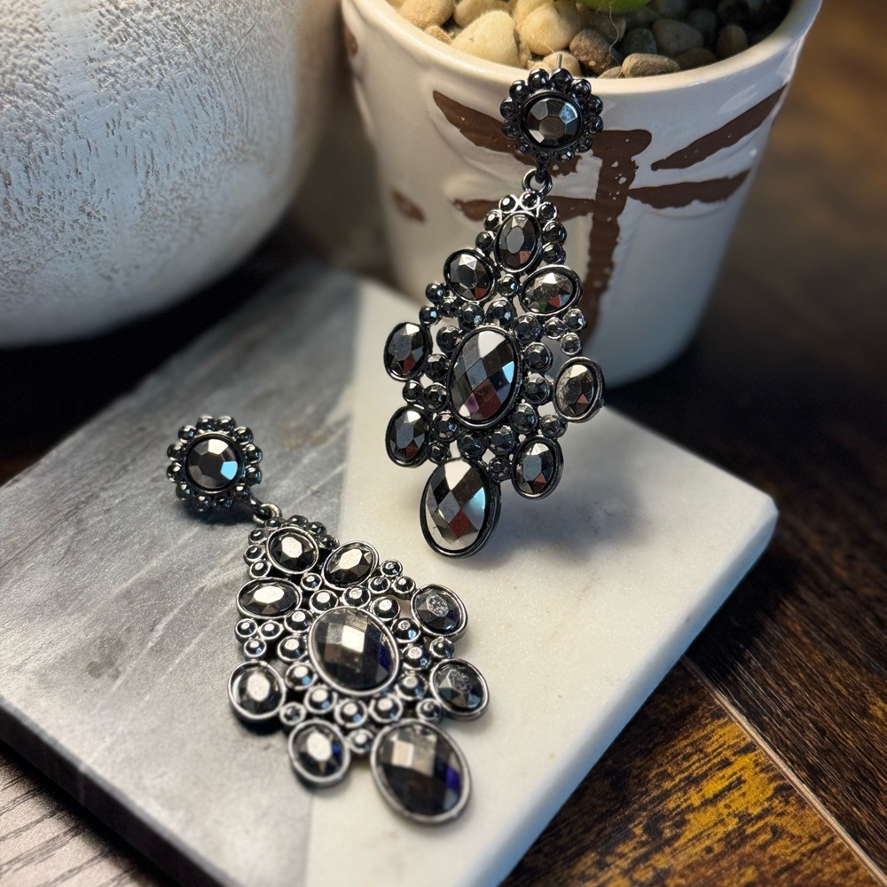 Elegant Black and Silver Statement Earrings